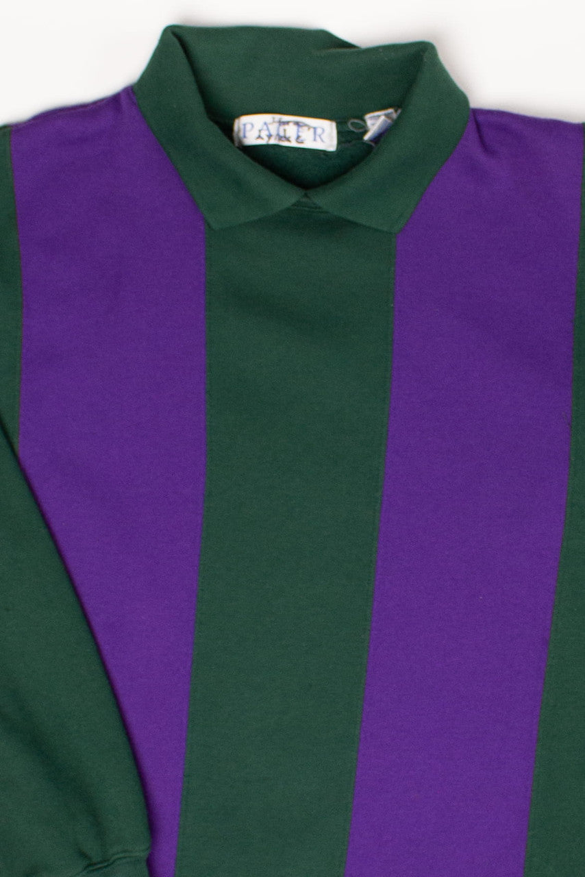 Vintage Purple & Green Striped Collared Sweatshirt (1990s)