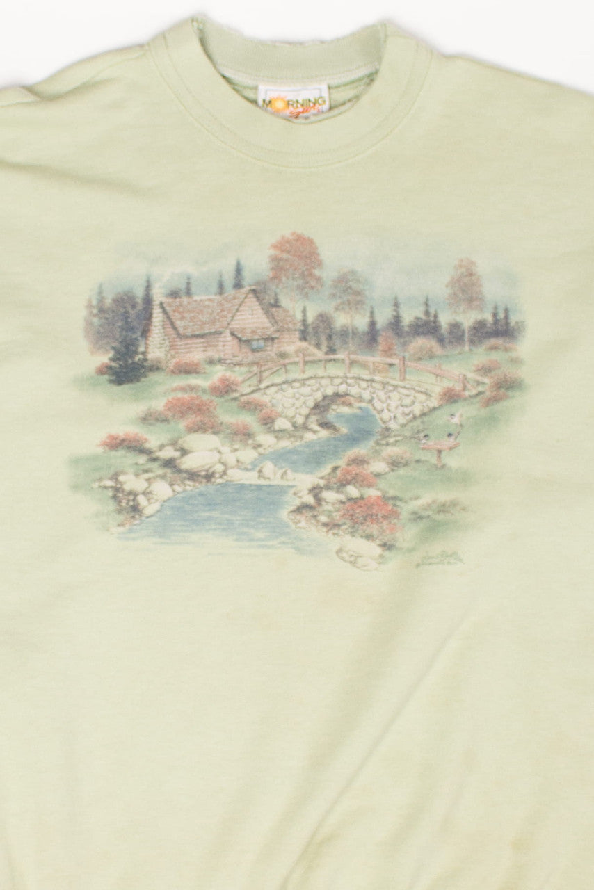 Vintage Creek Bridge Painting Sweatshirt (1990s)