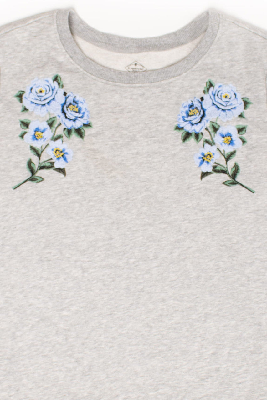 Gray Embroidered Flowers Sweatshirt