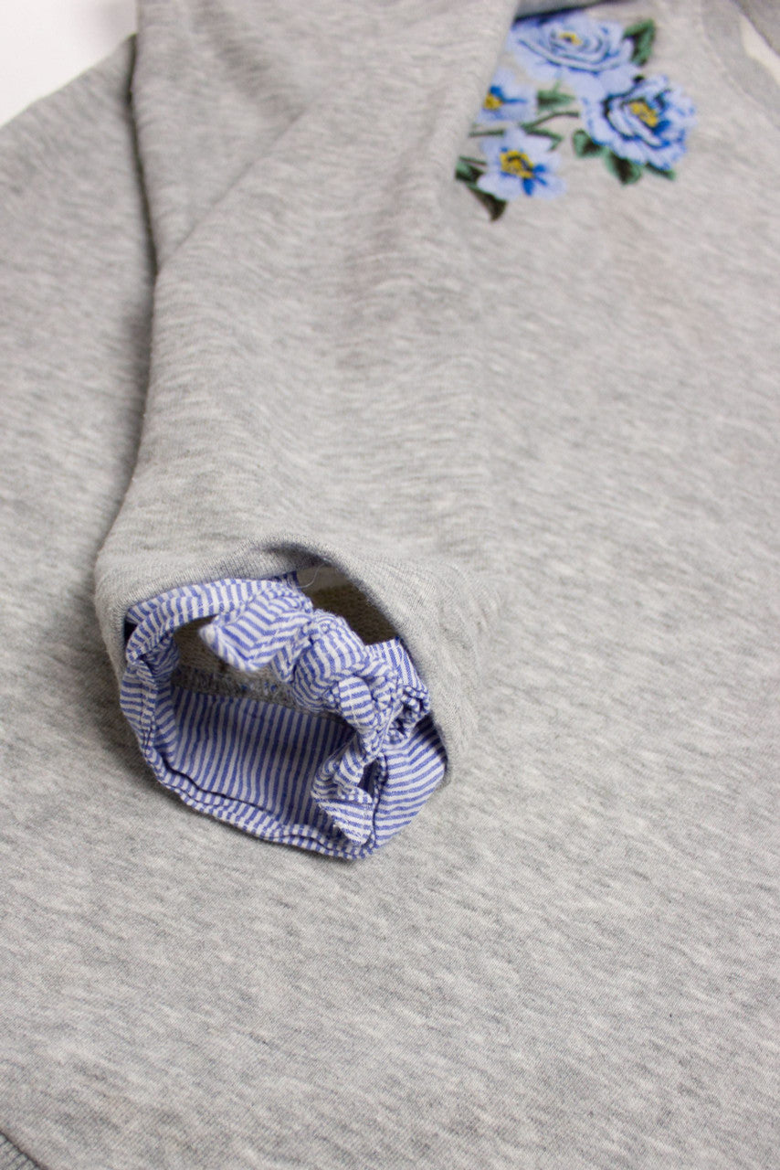 Gray Embroidered Flowers Sweatshirt