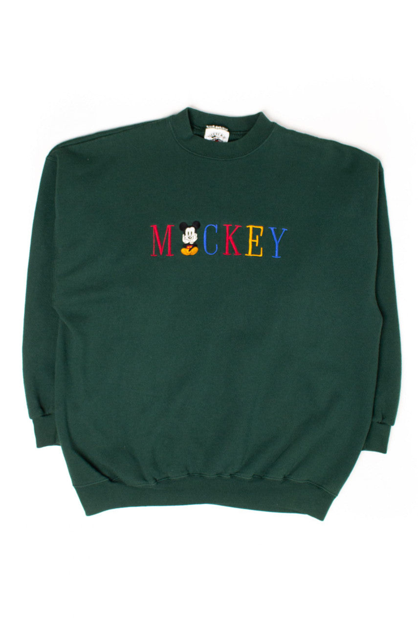 Vintage Green Embroidered Mickey Mouse Sweatshirt (1990s)