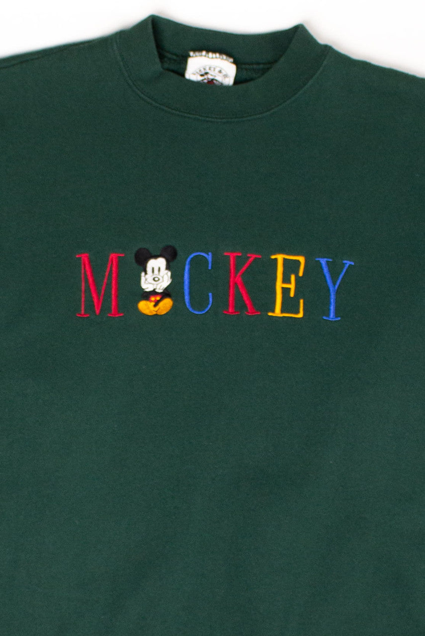 Vintage Green Embroidered Mickey Mouse Sweatshirt (1990s)