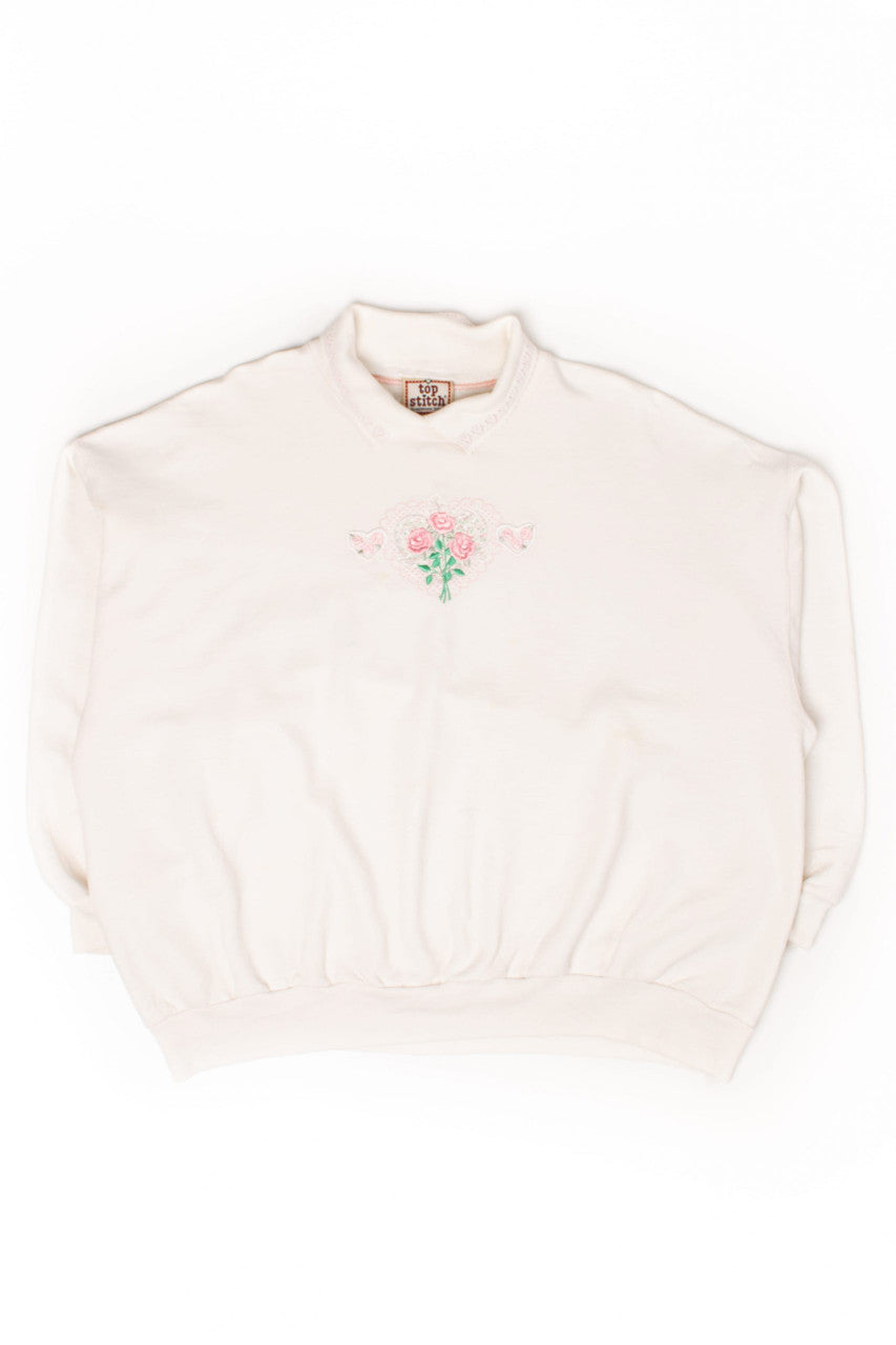 Vintage Embroidered Floral Hearts Lace Collar Sweatshirt (1990s)
