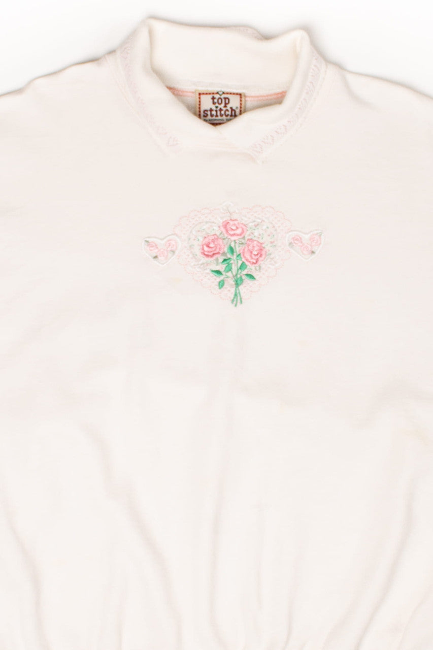Vintage Embroidered Floral Hearts Lace Collar Sweatshirt (1990s)
