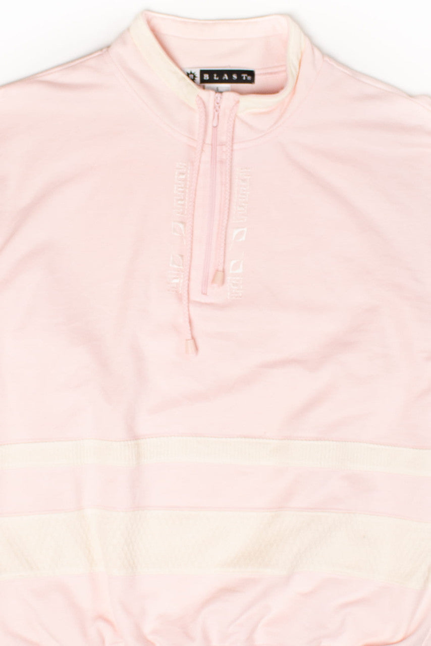 Vintage Pink Textured Stripe Quarter Zip Sweatshirt (1990s)