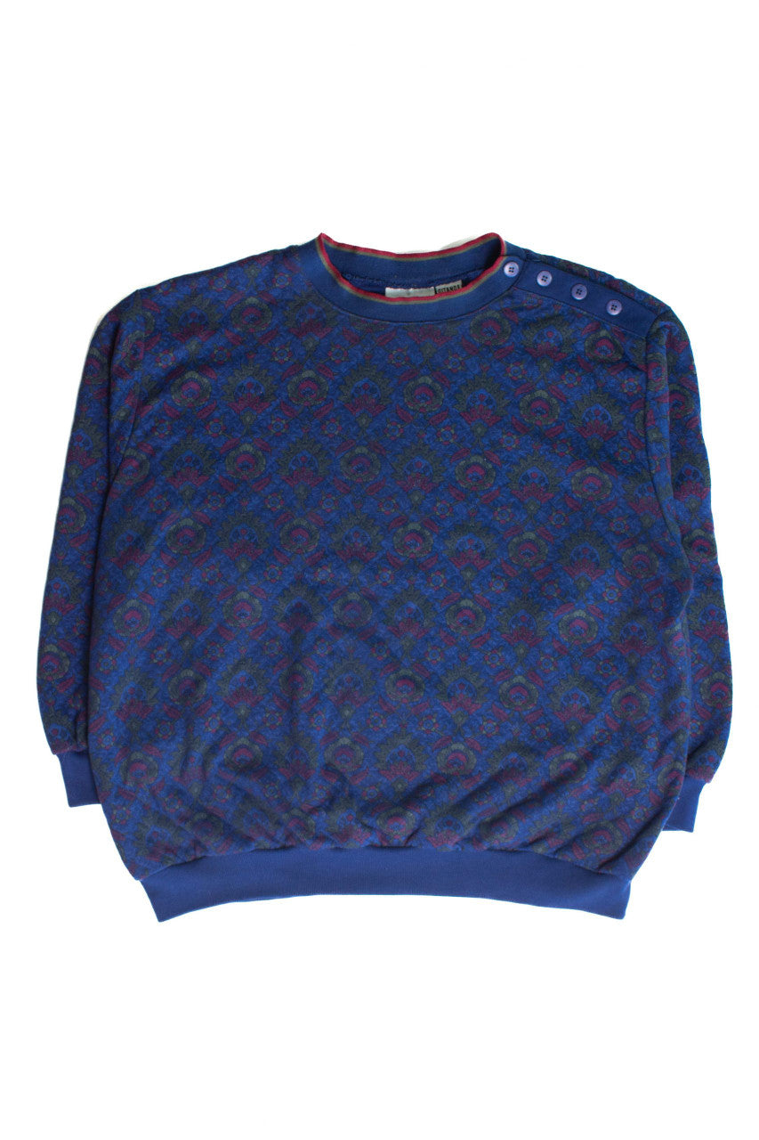 Vintage Quilted Floral Button Shoulder Sweatshirt (1980s)