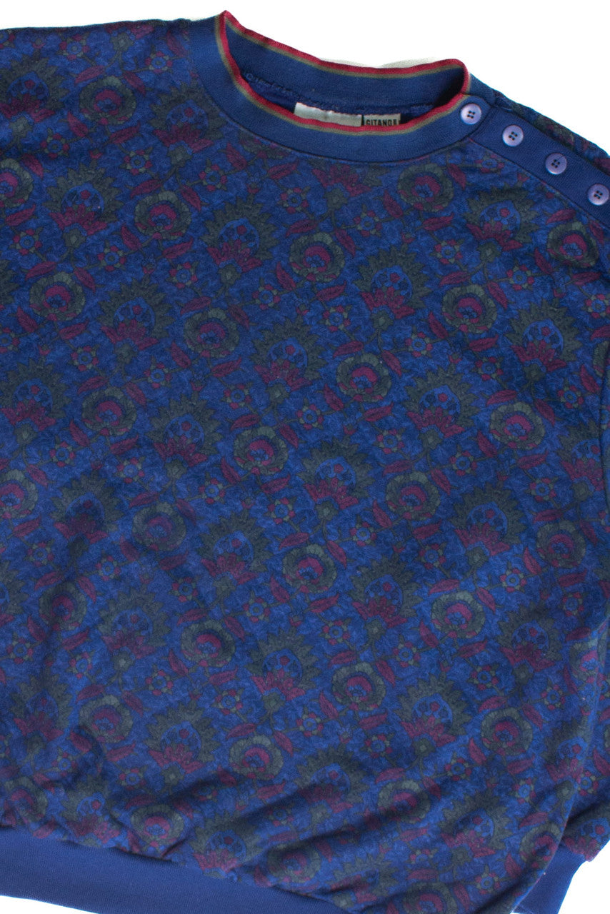 Vintage Quilted Floral Button Shoulder Sweatshirt (1980s)