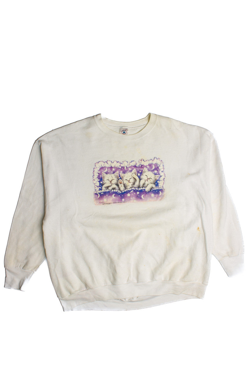 Vintage Sleepy Galaxy Cats Sweatshirt (1990s)