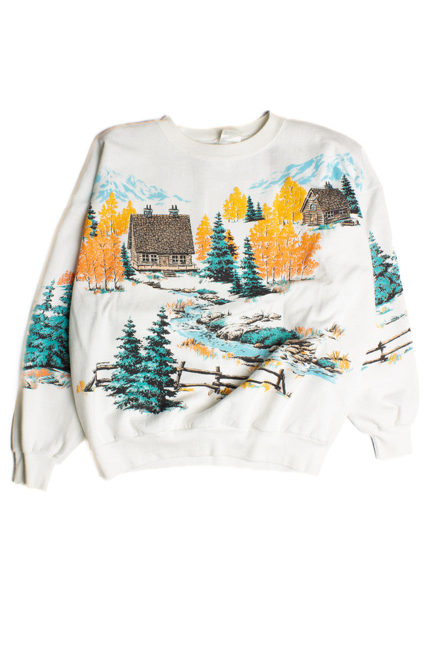 Vintage Cabin Scene AOP Lifestyles Sweatshirt 8703
