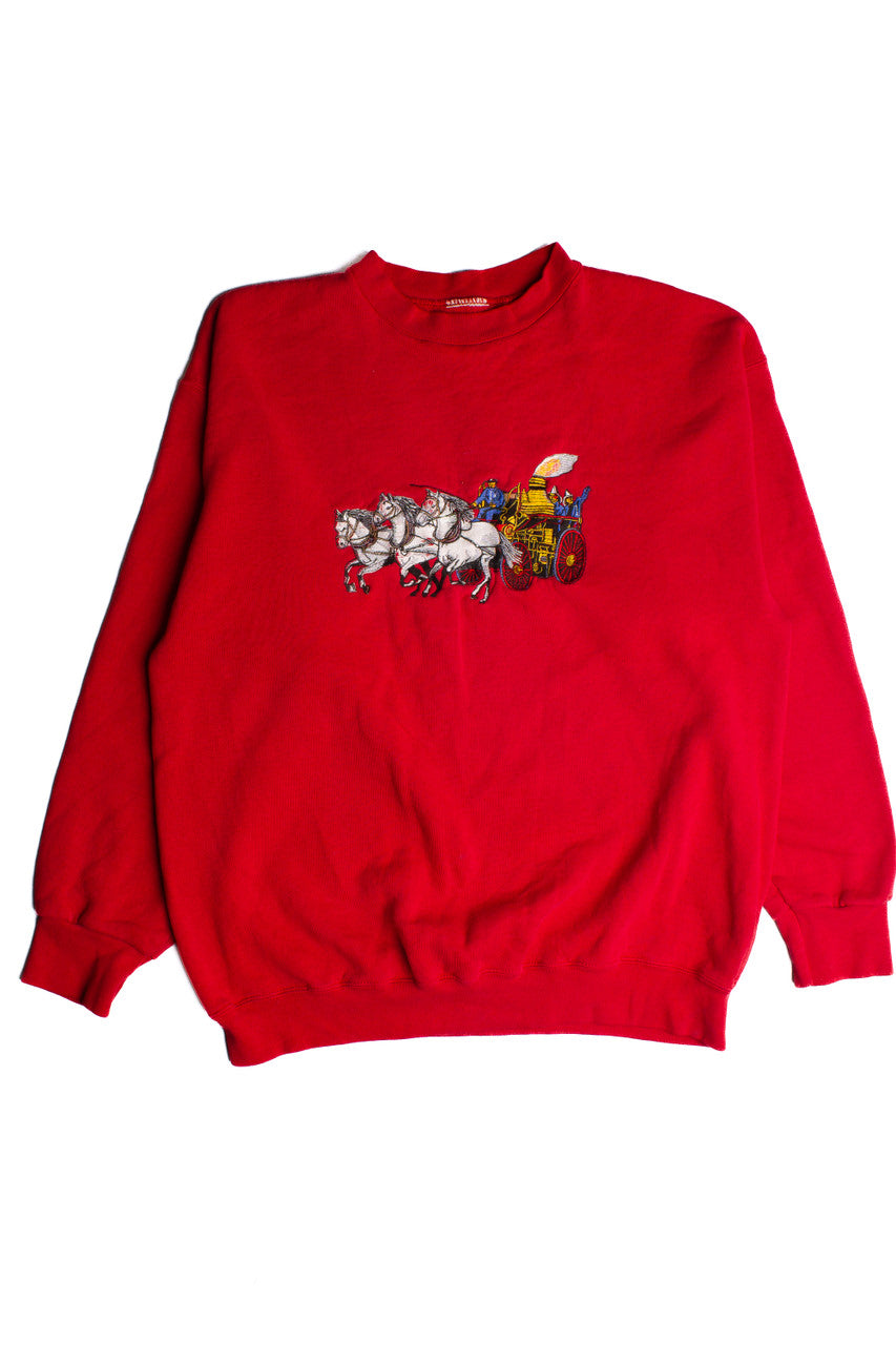 Vintage Horse Drawn Firetruck Sweatshirt (1980s) 8732