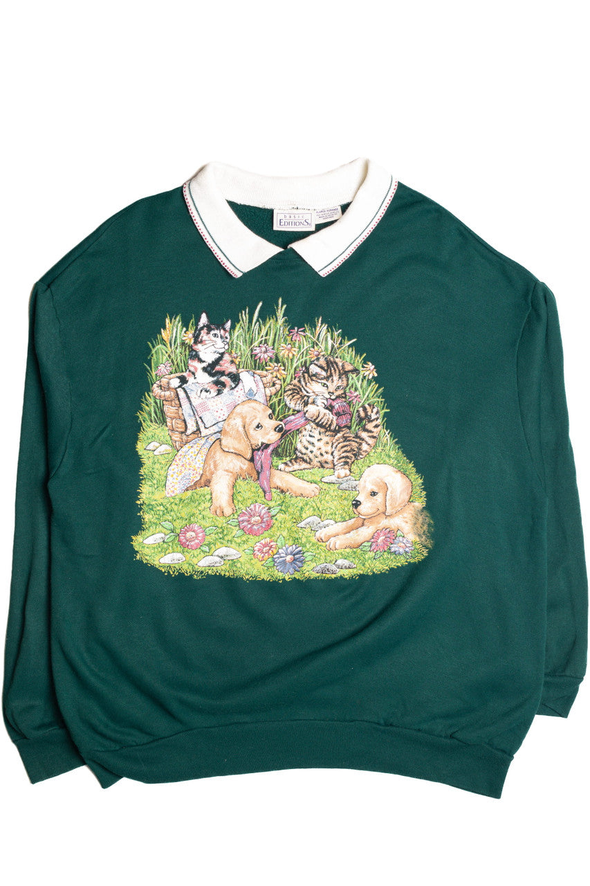 Puppies and Kittens Playing in Flowers Sweatshirt 9358