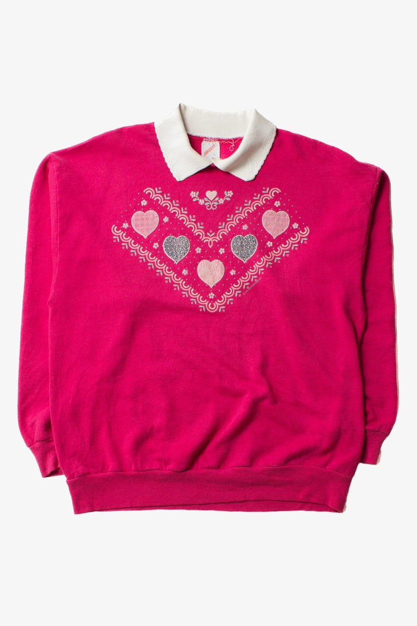 Vintage Pink Collared Hearts Sweatshirt (1990s)