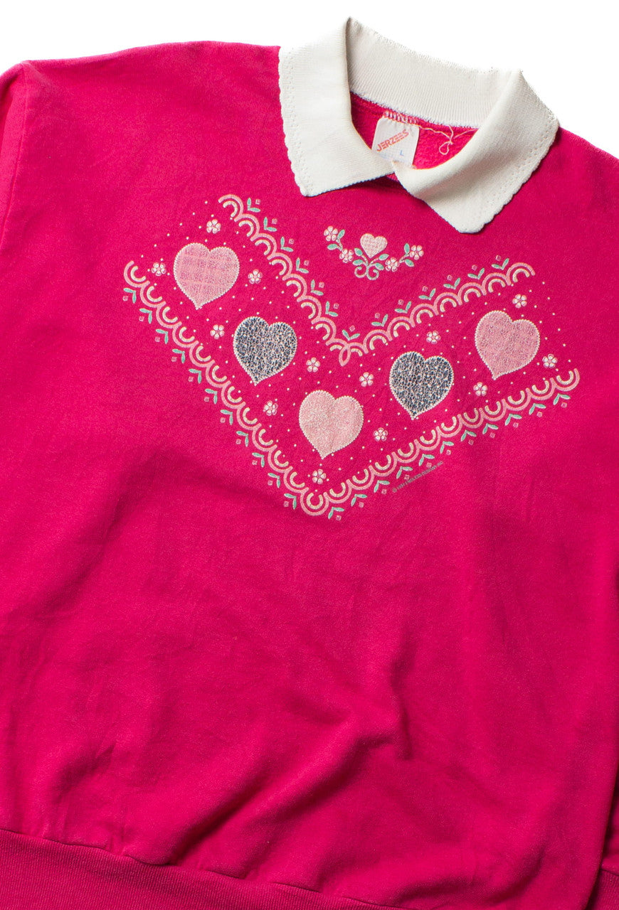 Vintage Pink Collared Hearts Sweatshirt (1990s)