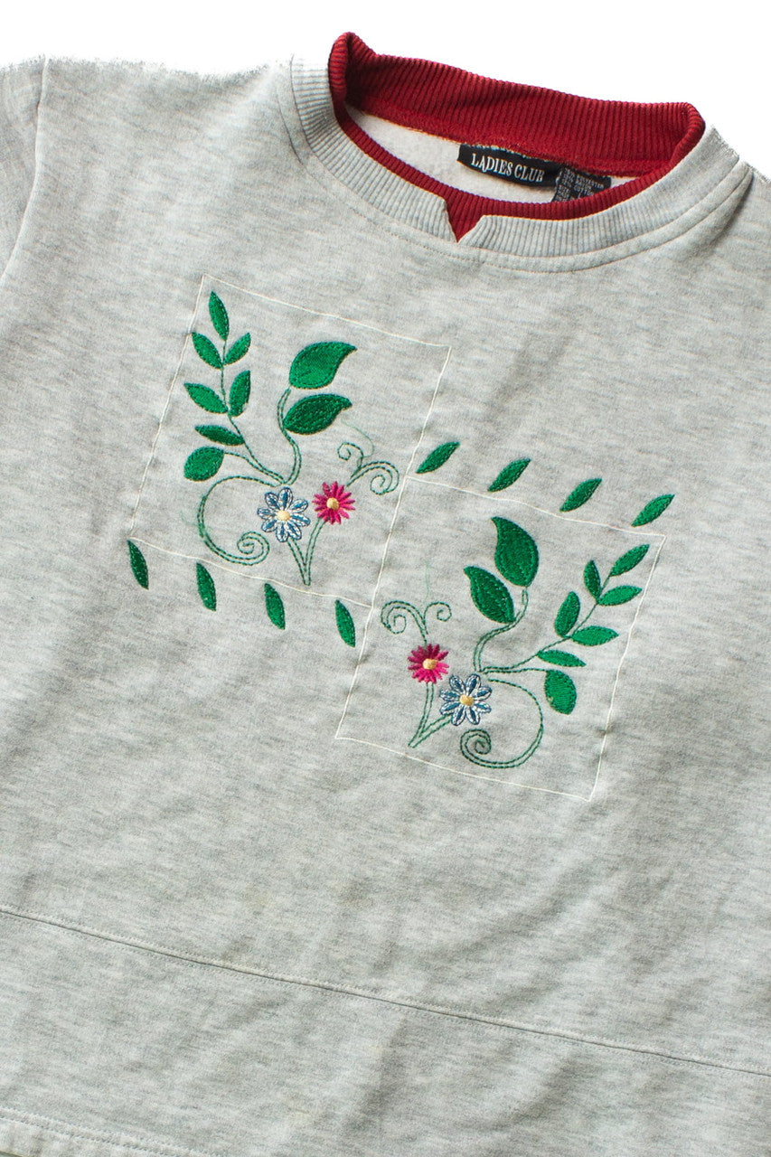 Vintage Embroidered Floral Squares Sweatshirt (1990s)