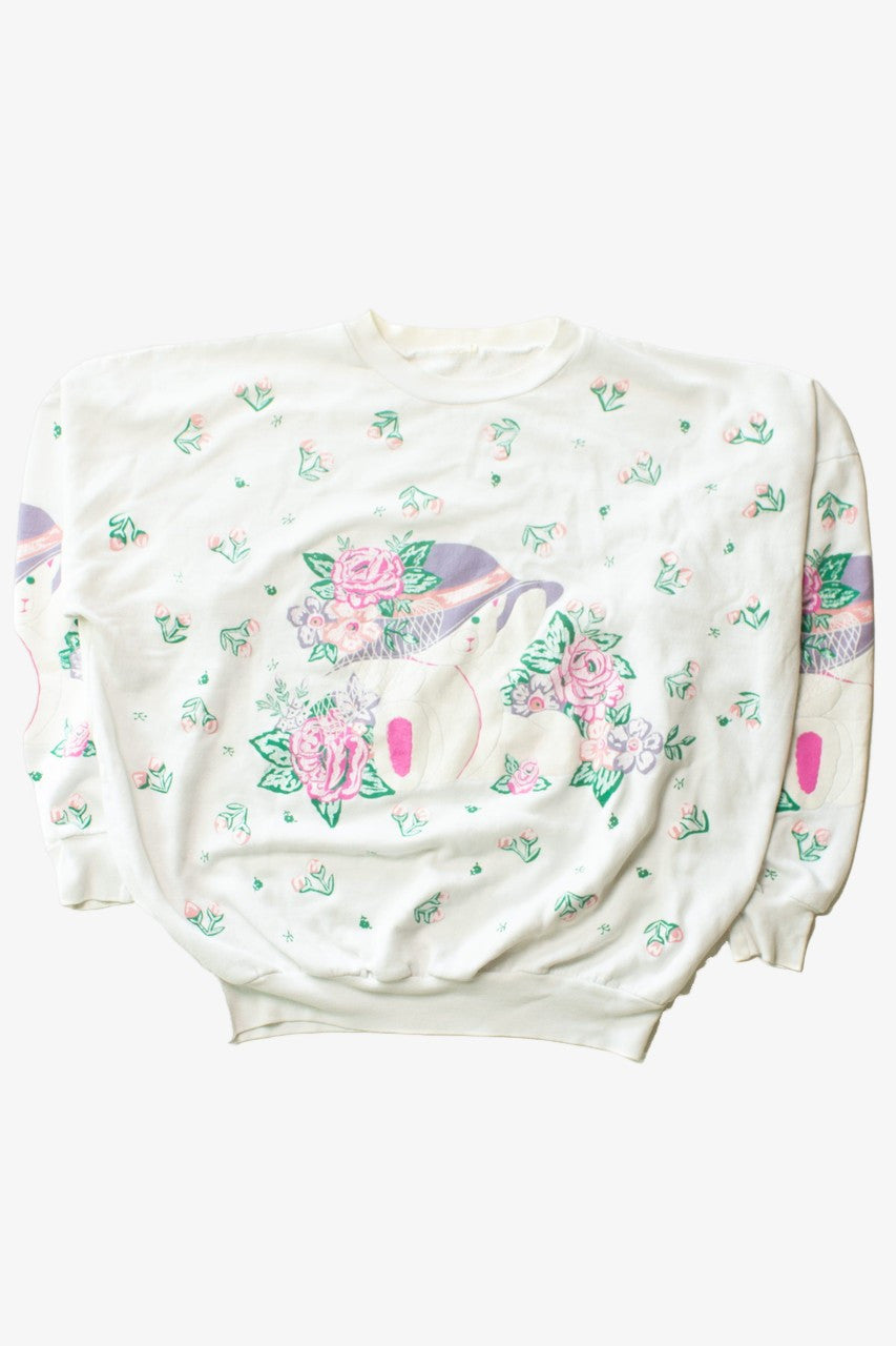 Vintage Floral Teddy Bears All Over Graphic Sweatshirt (1990s)