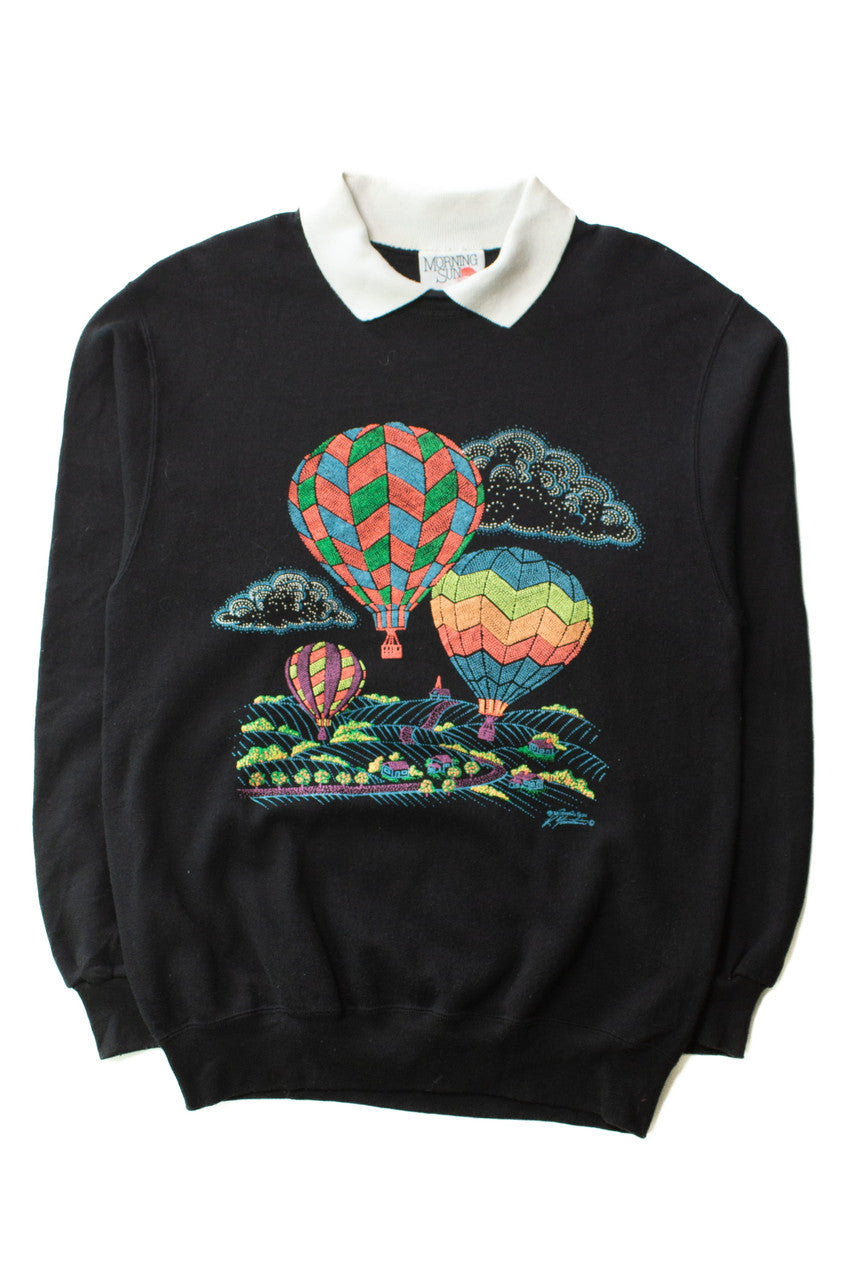 Vintage Collared Pointillist Hot Air Balloons Sweatshirt (1990s)