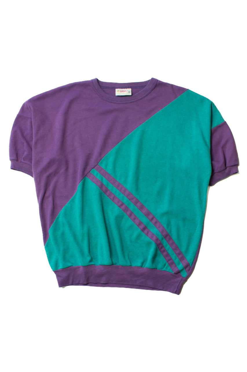 Vintage Purple & Teal Short Sleeve Sweatshirt (1980s)