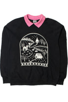 Vintage Scenic Farm Town Sweatshirt With Pink Collar