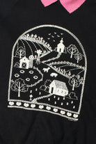 Vintage Scenic Farm Town Sweatshirt With Pink Collar
