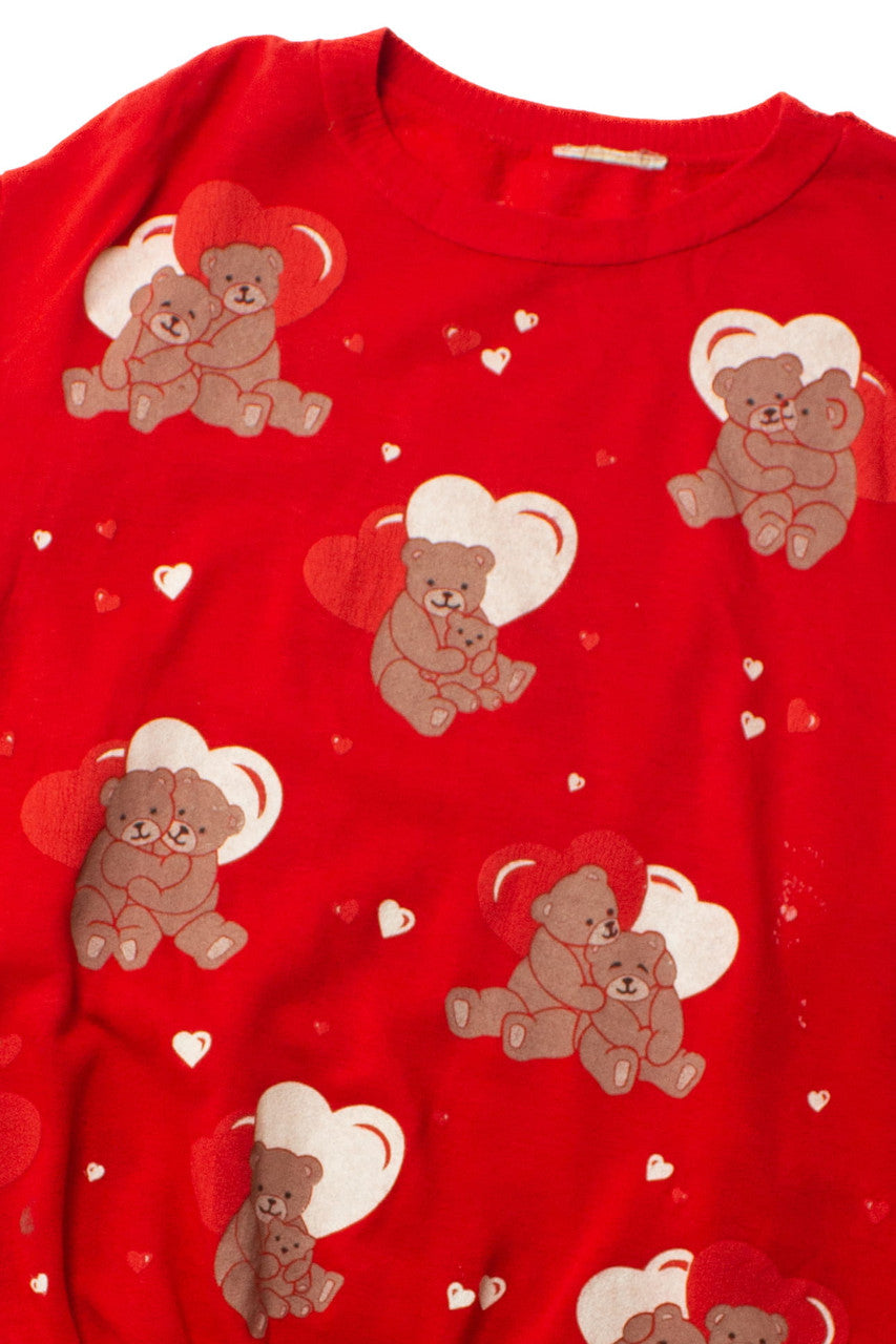 Vintage Red Teddy Bear Hearts Sweatshirt (1980s)