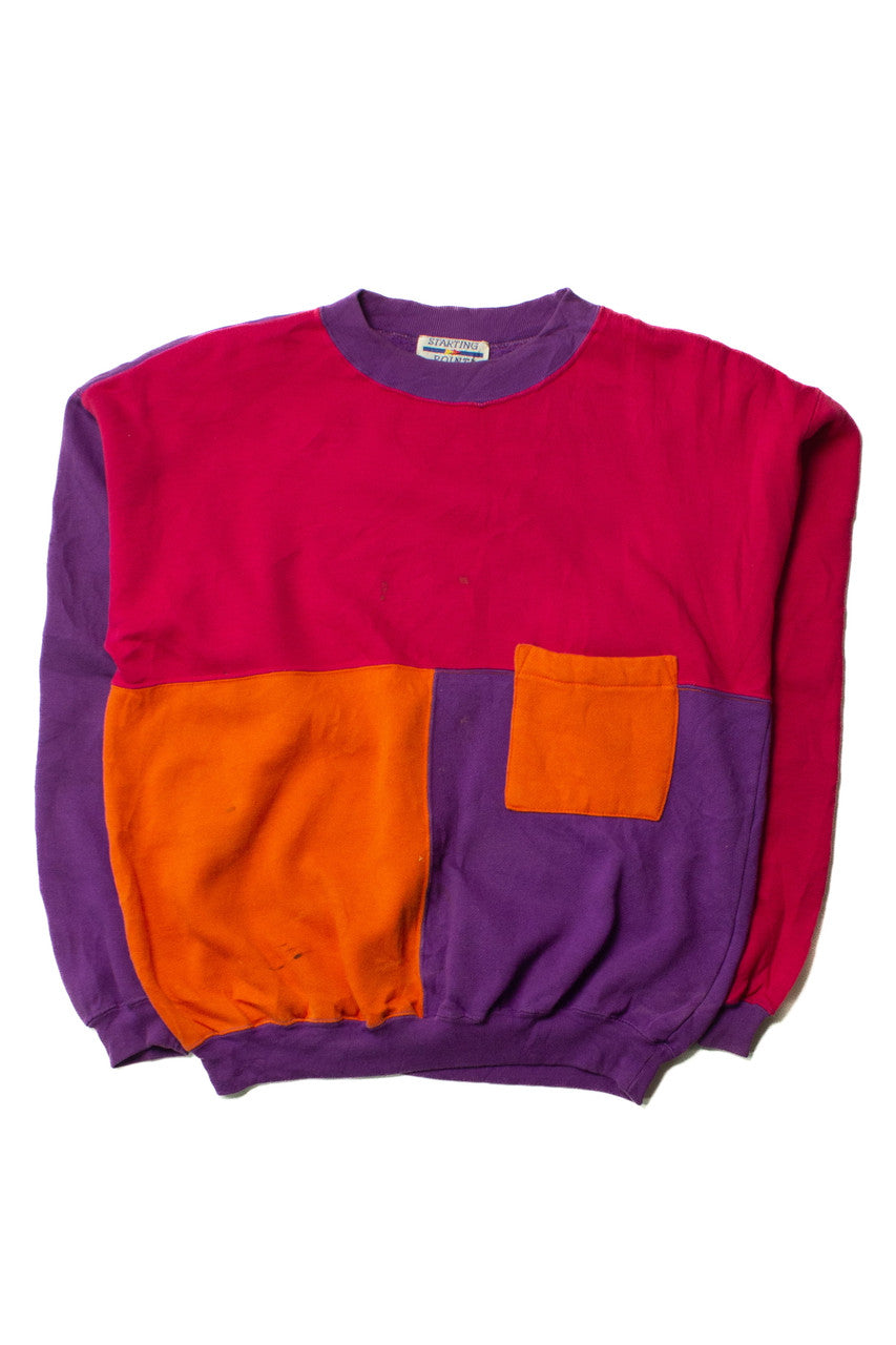 Vintage Purple Color Block Pocket Sweatshirt (1990s)