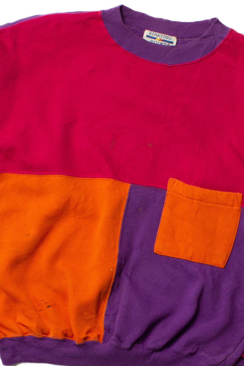 Vintage Purple Color Block Pocket Sweatshirt (1990s)