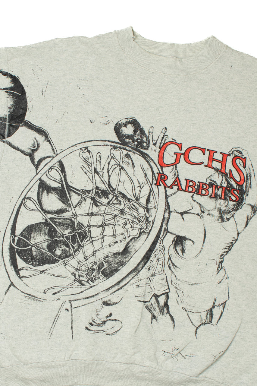 Vintage "GCHS Rabbits" Basketball Dunk Illustration Sweatshirt