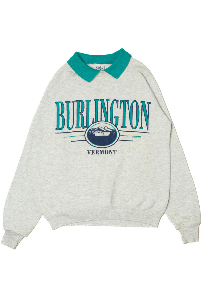 Vintage "Burlington Vermont" Sweatshirt With Built In Collar