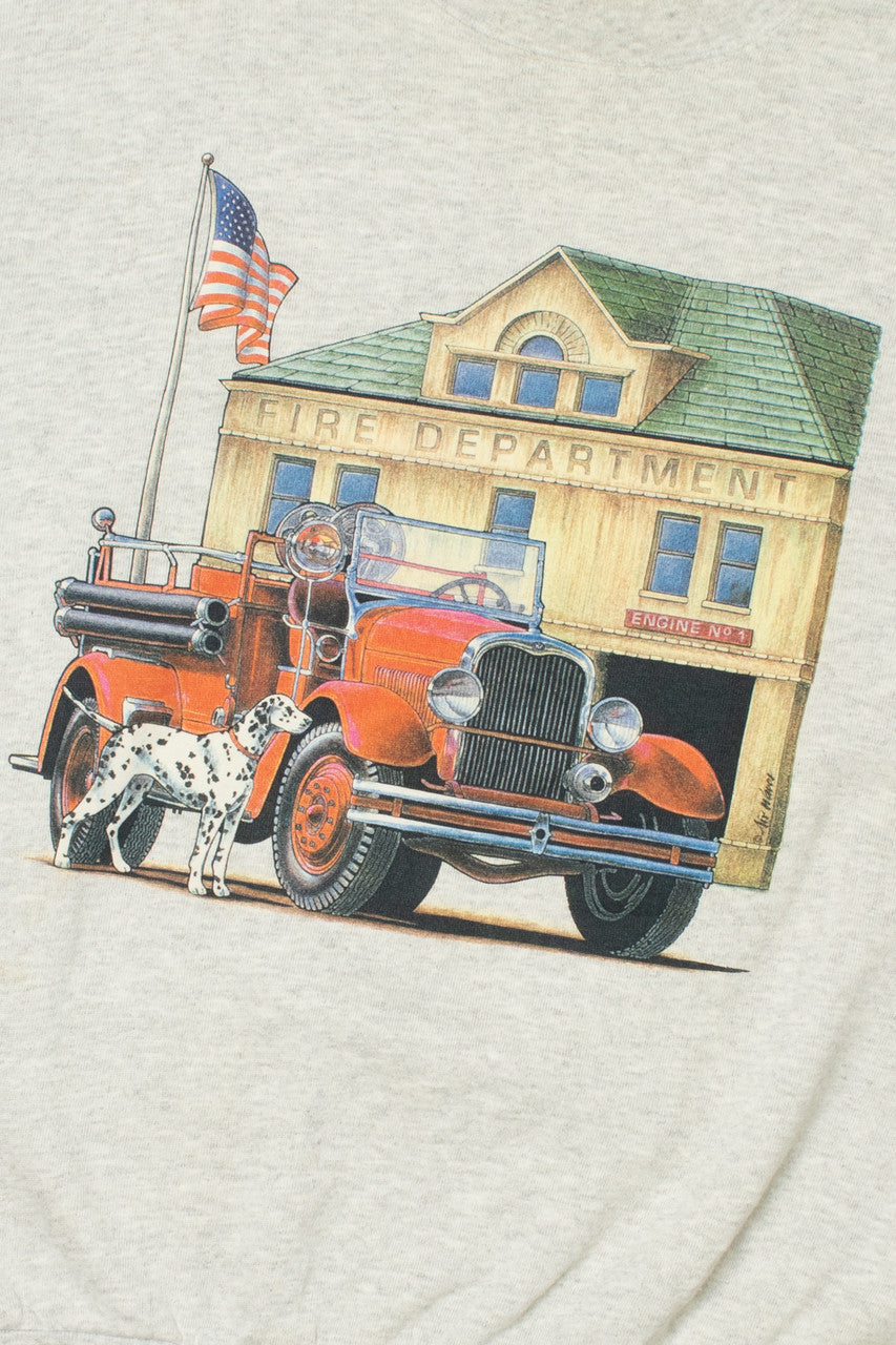 Vintage Fire Department Dalmatian Embossed Print Sweatshirt
