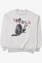 Vintage Cat With Flowers Thin Striped Sweatshirt