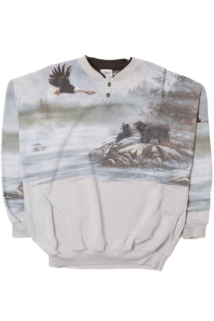 Vintage Eagle And Bears Nature All Over Print Sweatshirt