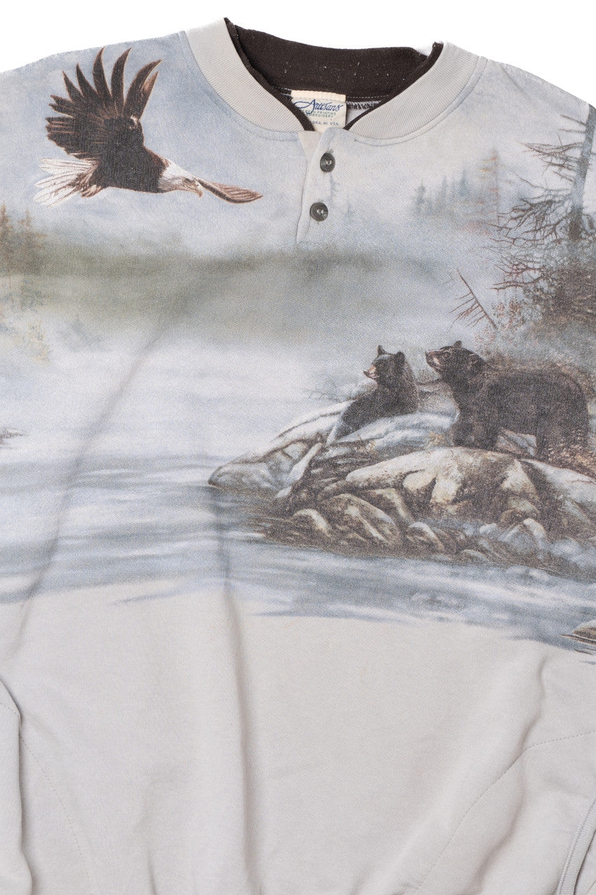 Vintage Eagle And Bears Nature All Over Print Sweatshirt