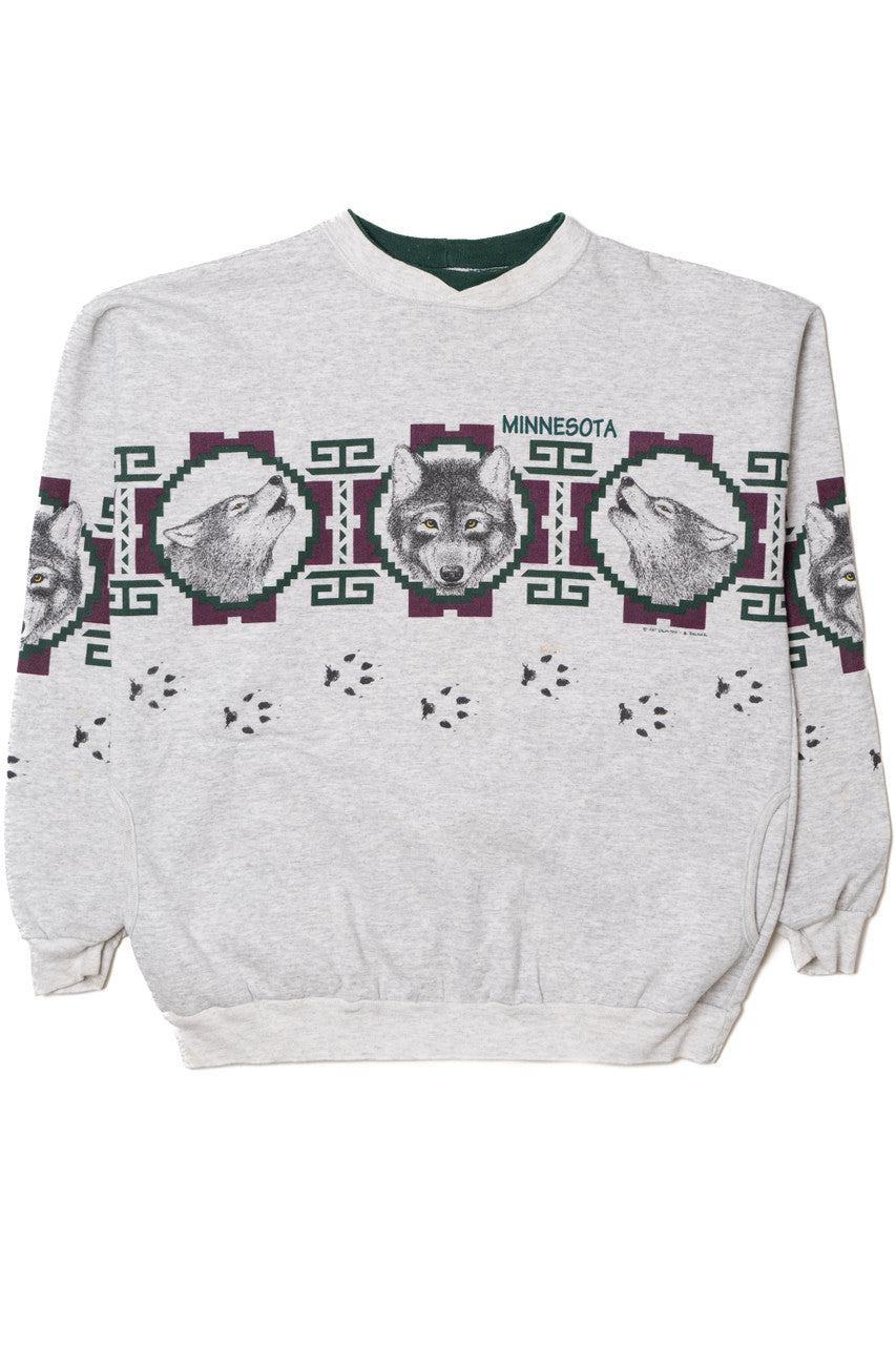Vintage "Minnesota" Wolves Wraparound Print Art Unlimited Sweatshirt