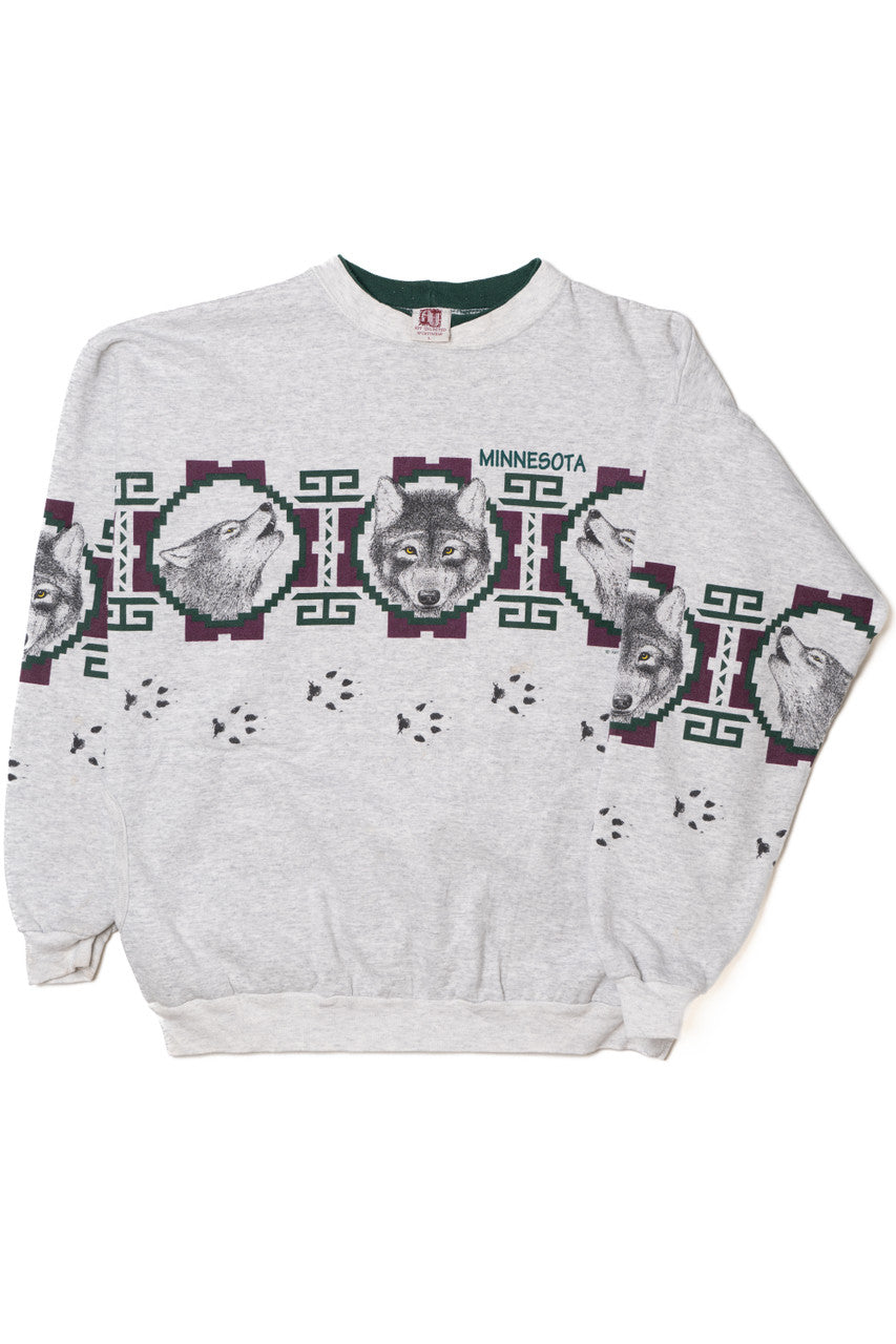 Vintage "Minnesota" Wolves Wraparound Print Art Unlimited Sweatshirt