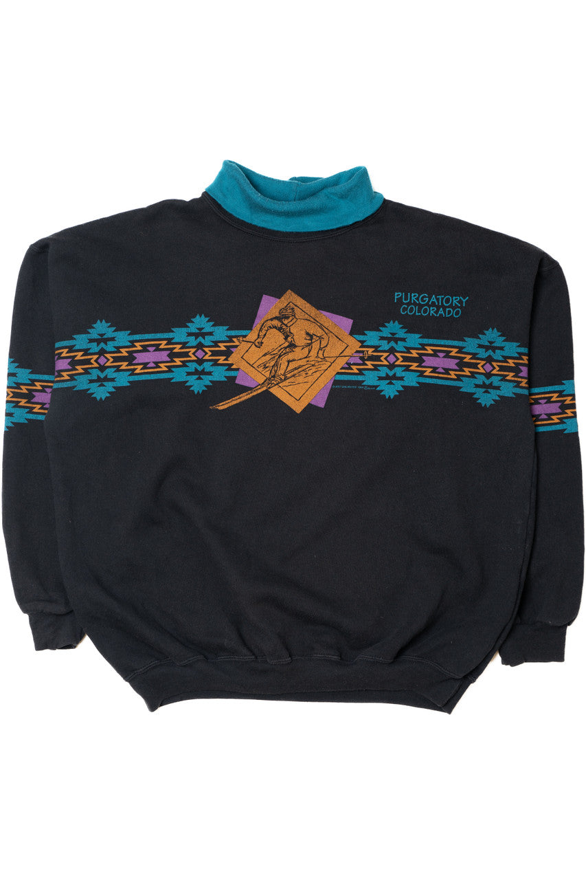 Vintage 1994 "Purgatory Colorado" Skiing Wraparound Print Turtleneck Sweatshirt