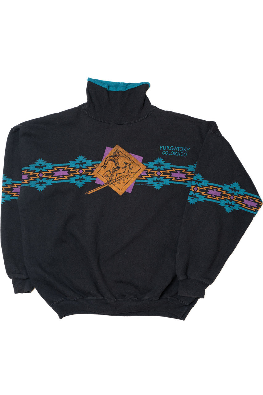 Vintage 1994 "Purgatory Colorado" Skiing Wraparound Print Turtleneck Sweatshirt