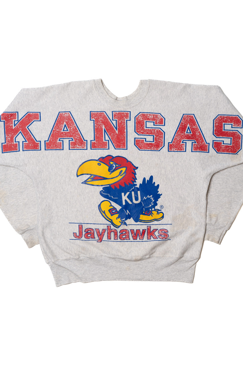 Vintage University of Kansas Jayhawks Mascot "KANSAS" Spellout Sweatshirt