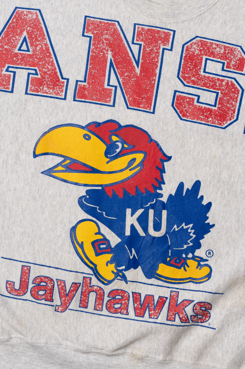Vintage University of Kansas Jayhawks Mascot "KANSAS" Spellout Sweatshirt