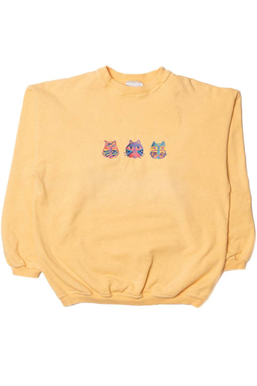 Vintage Laurel Burch Embroidered Cat Trio Sweatshirt