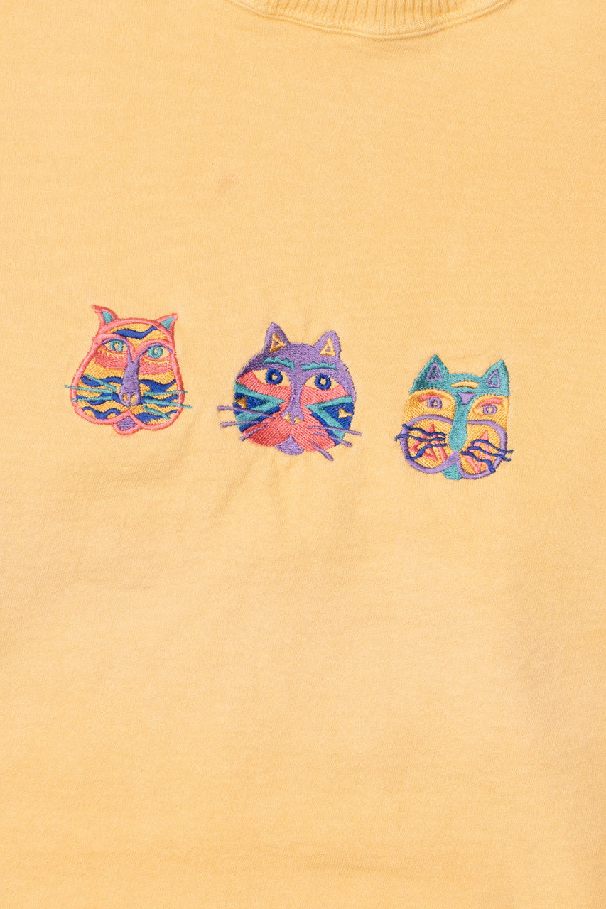 Vintage Laurel Burch Embroidered Cat Trio Sweatshirt