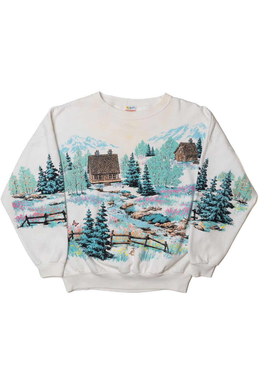 Vintage Cabin In The Woods All Over Print Sweatshirt