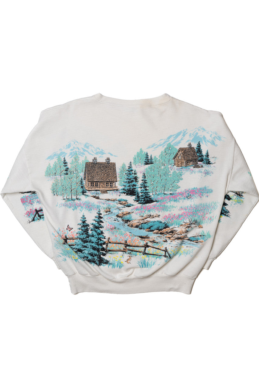 Vintage Cabin In The Woods All Over Print Sweatshirt