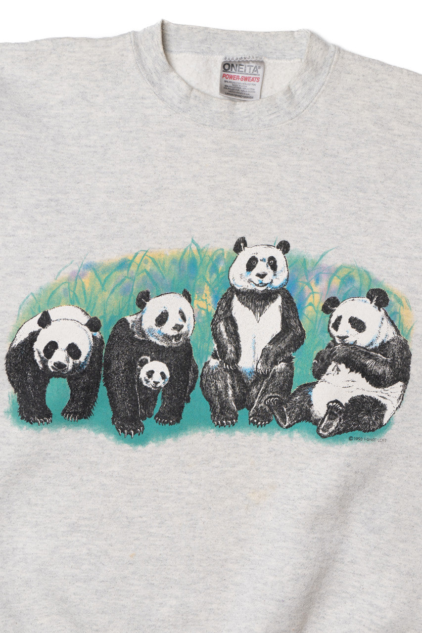 Vintage Panda Bears Front/Back Print Sweatshirt
