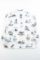 White Lighthouses Button Up Sweatshirt (L)