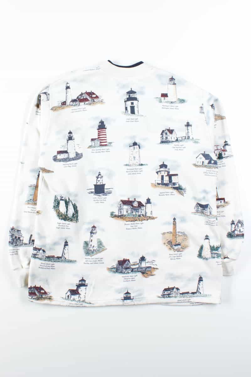 White Lighthouses Button Up Sweatshirt (L)
