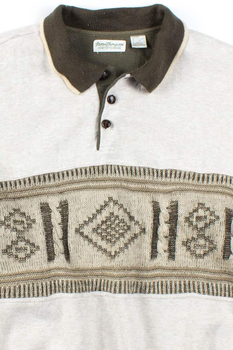 Tan Knit Polo Sweatshirt