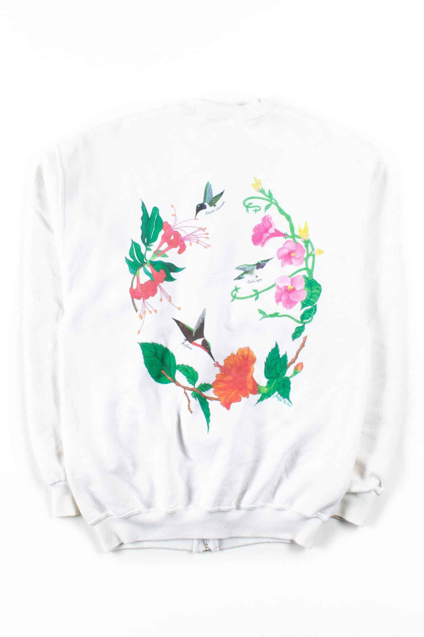 Floral Hummingbirds Zip Up Sweatshirt