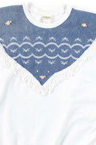 Vintage Denim Fringe Half Sleeve Sweatshirt