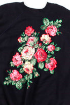 Black Beaded Floral Applique Sweatshirt