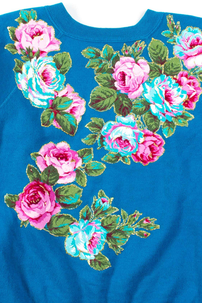 Blue Glitter Floral Applique Sweatshirt